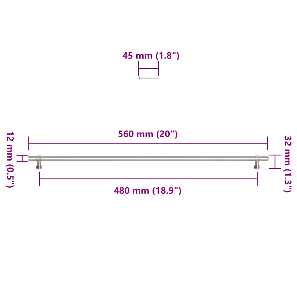 vidaXL Uchwyty do szafek, 5 szt., srebrne, 480 mm, stal nierdzewna