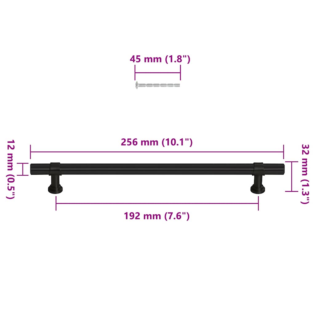 vidaXL Uchwyty do szafek, 5 szt., czarne, 192 mm, stal nierdzewna