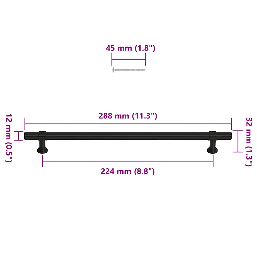 vidaXL Uchwyty do szafek, 5 szt., czarne, 224 mm, stal nierdzewna