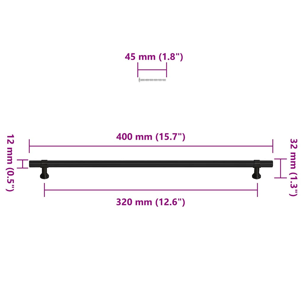 vidaXL Uchwyty do szafek, 5 szt., czarne, 320 mm, stal nierdzewna