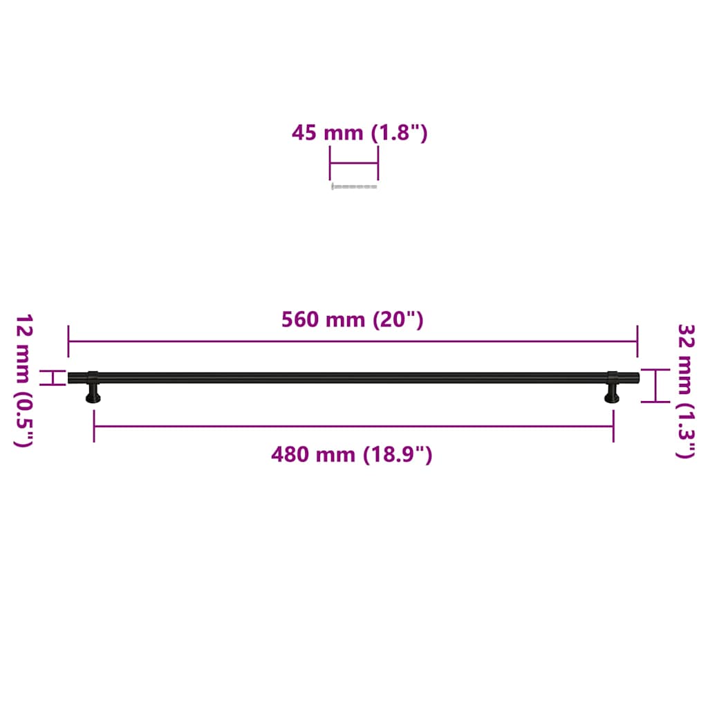vidaXL Uchwyty do szafek, 5 szt., czarne, 480 mm, stal nierdzewna