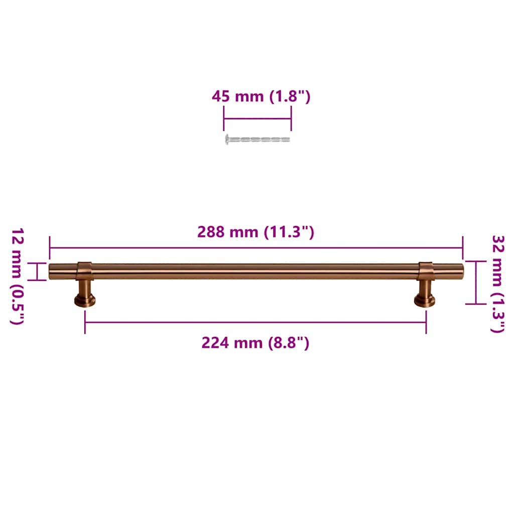 vidaXL Uchwyty do szafek, 5 szt., brąz, 224 mm, stal nierdzewna