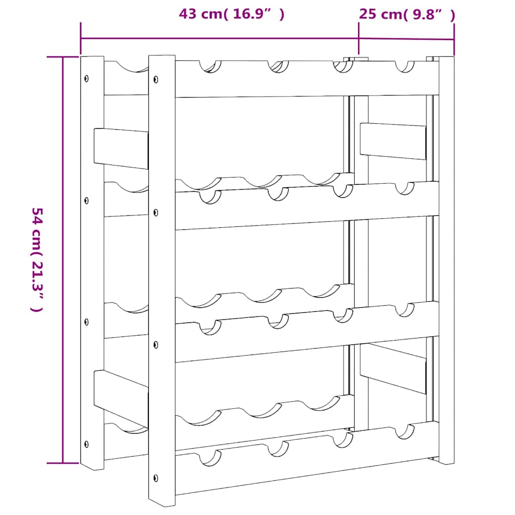 vidaXL Stojak na 16 butelek wina, czarny, lite drewno sosnowe