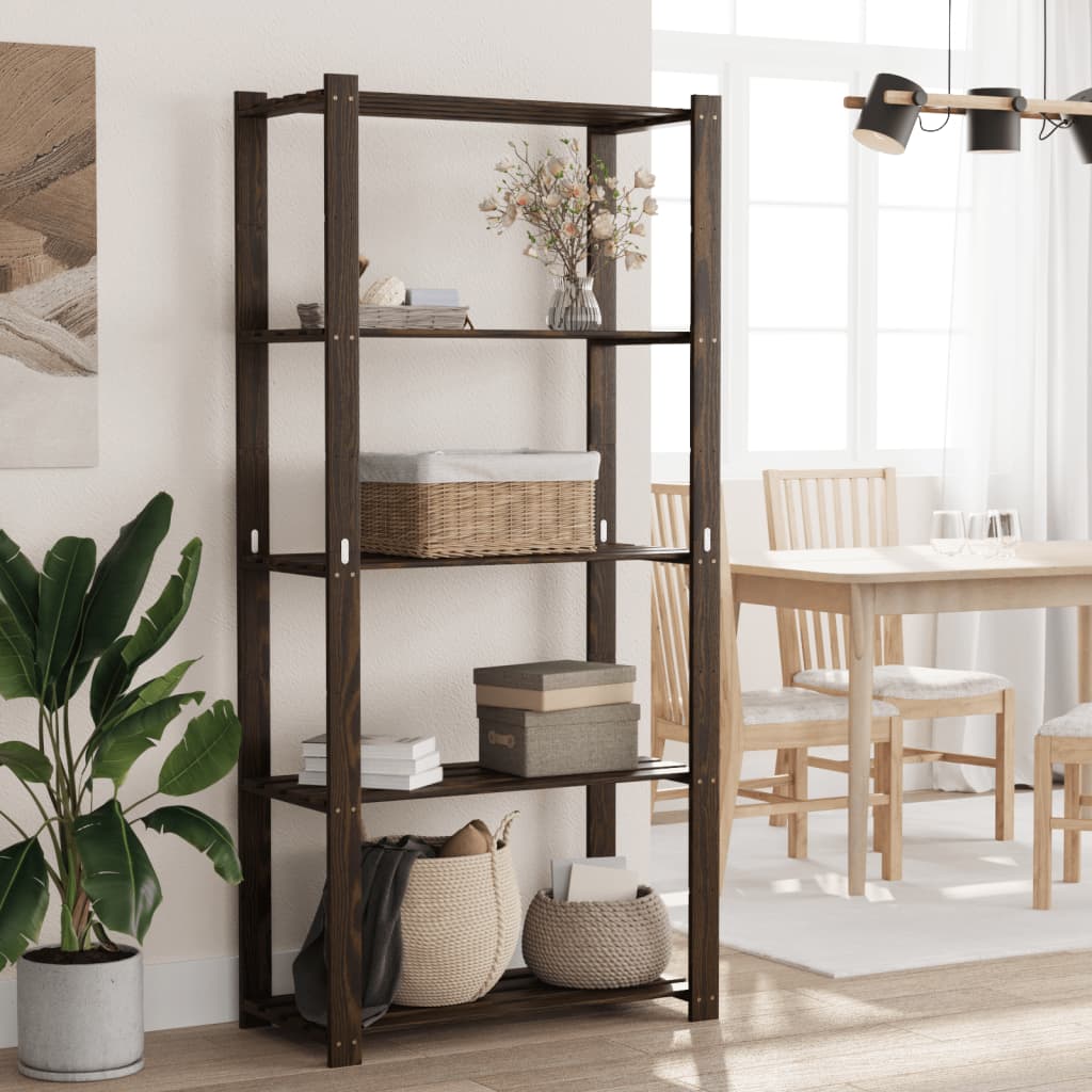 vidaXL Regał z 5 półkami, czarny, 80x38x170 cm, lite drewno sosnowe