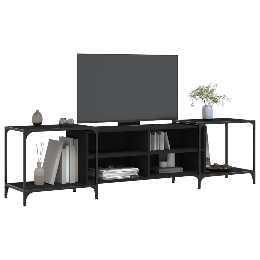 vidaXL Szafka pod TV, czarna, 203x37x50 cm, materiał drewnopochodny