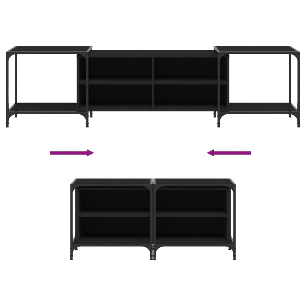 vidaXL Szafka pod TV, czarna, 203x37x50 cm, materiał drewnopochodny