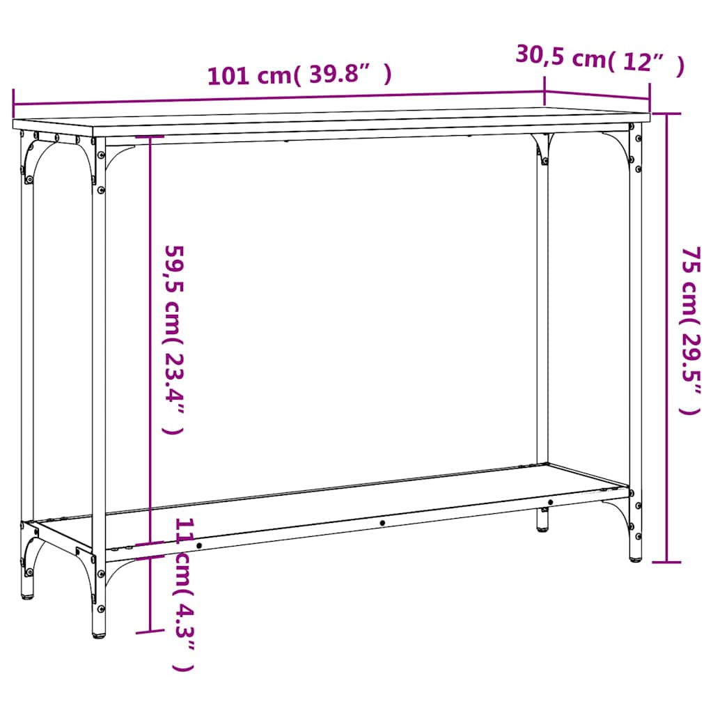 vidaXL Stolik konsolowy, czarny, 101x30,5x75 cm
