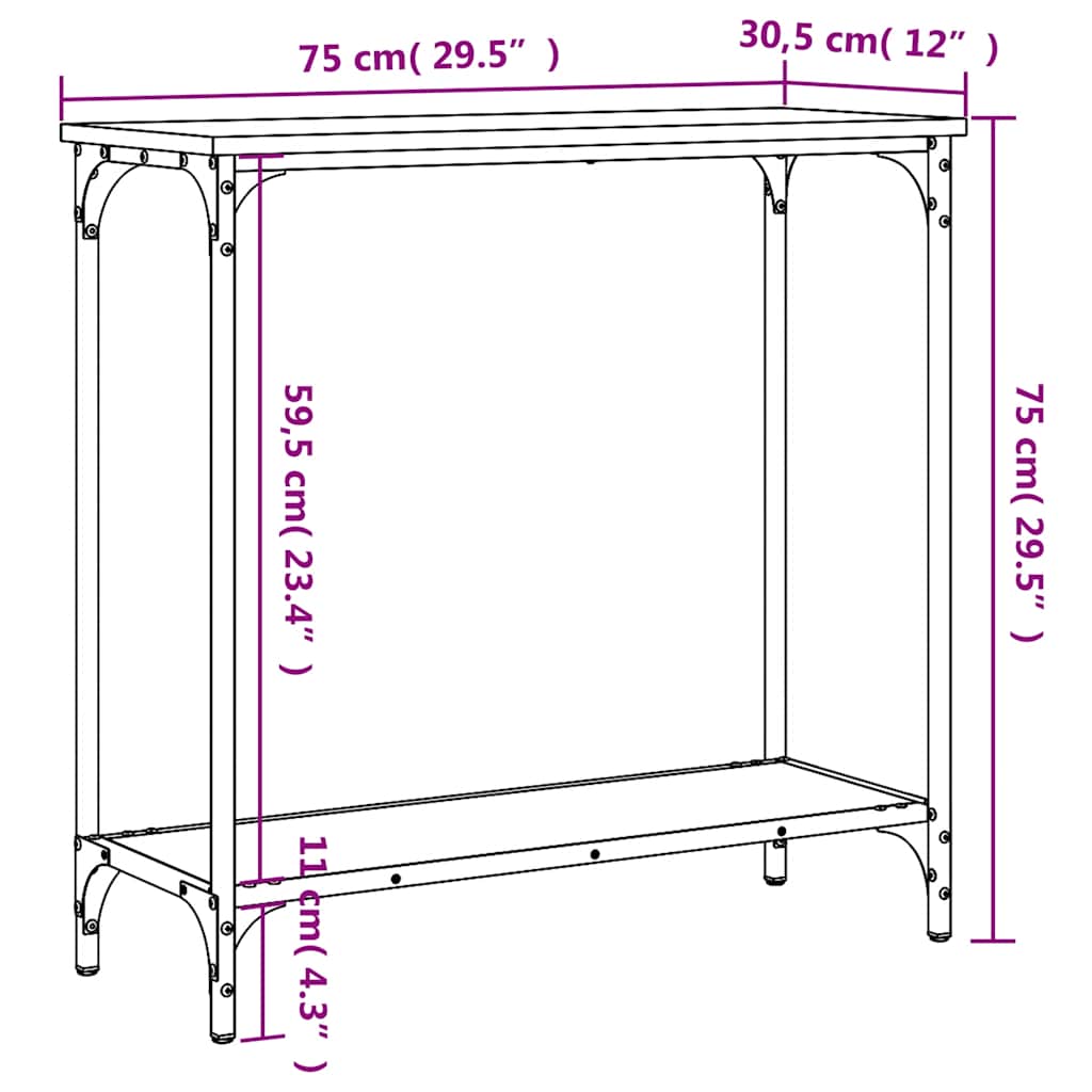 vidaXL Stolik konsolowy, czarny, 75x30,5x75 cm