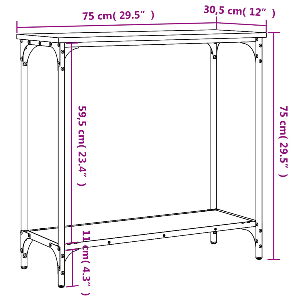 vidaXL Stolik konsolowy Sonoma Oak 75x30,5x75 cm Drewno konstrukcyjne