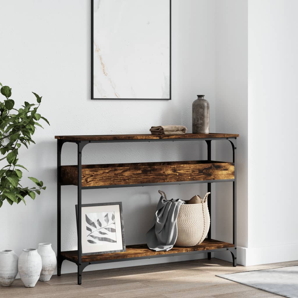 vidaXL Stolik konsolowy z półką, przydymiony dąb, 100x29x75 cm