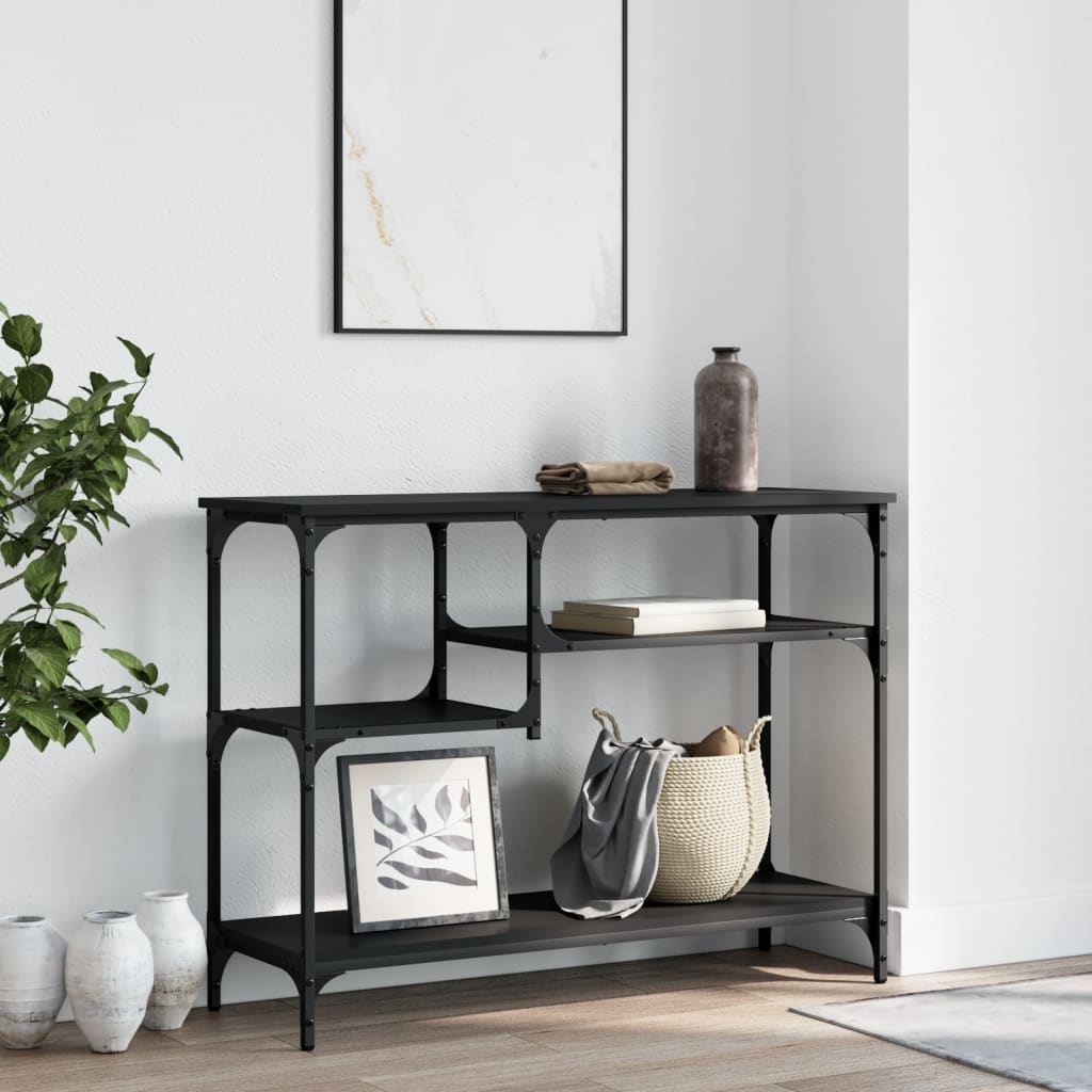 vidaXL Stolik konsolowy z półkami, czarny, 100x35x75 cm