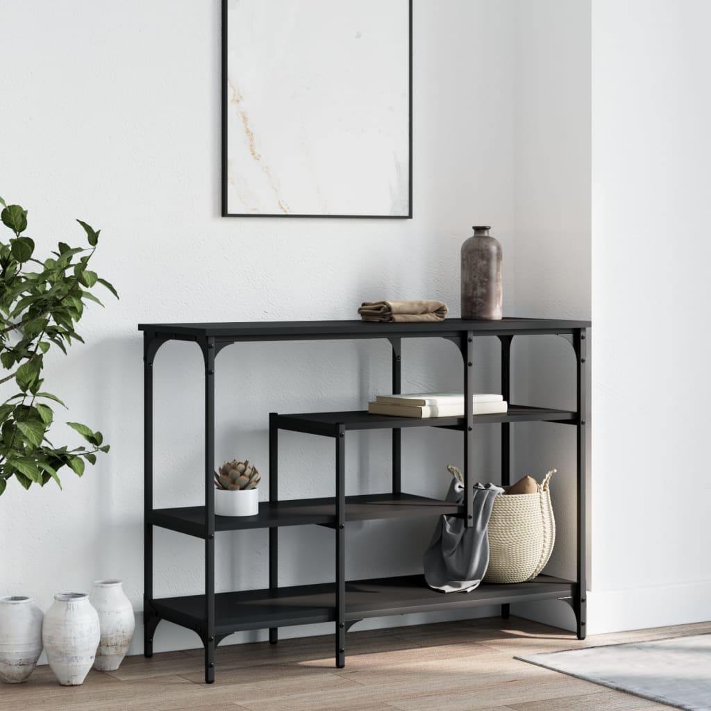 vidaXL Stolik konsolowy z półkami, czarny, 100x35x75 cm