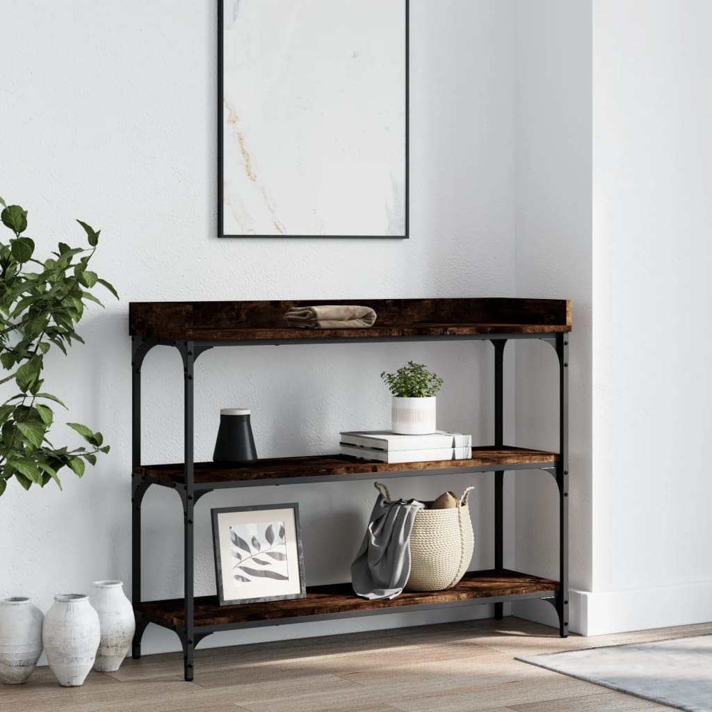 vidaXL Stolik konsolowy z półkami, przydymiony dąb, 100x30x80 cm