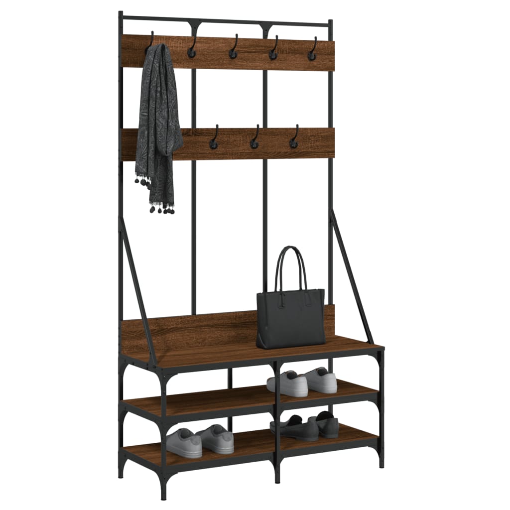 vidaXL Wieszak na ubrania z miejscem na buty brązowy dąb 100x40x184 cm
