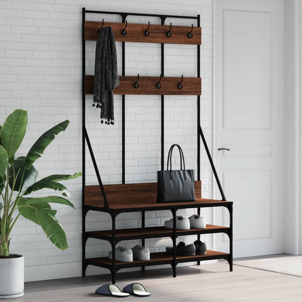 vidaXL Wieszak na ubrania z miejscem na buty brązowy dąb 100x40x184 cm