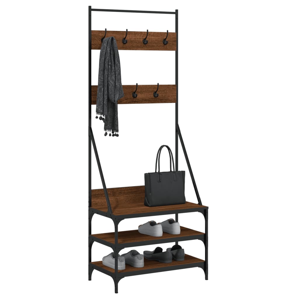 vidaXL Wieszak na ubrania z miejscem na buty, brązowy dąb 70x40x184 cm