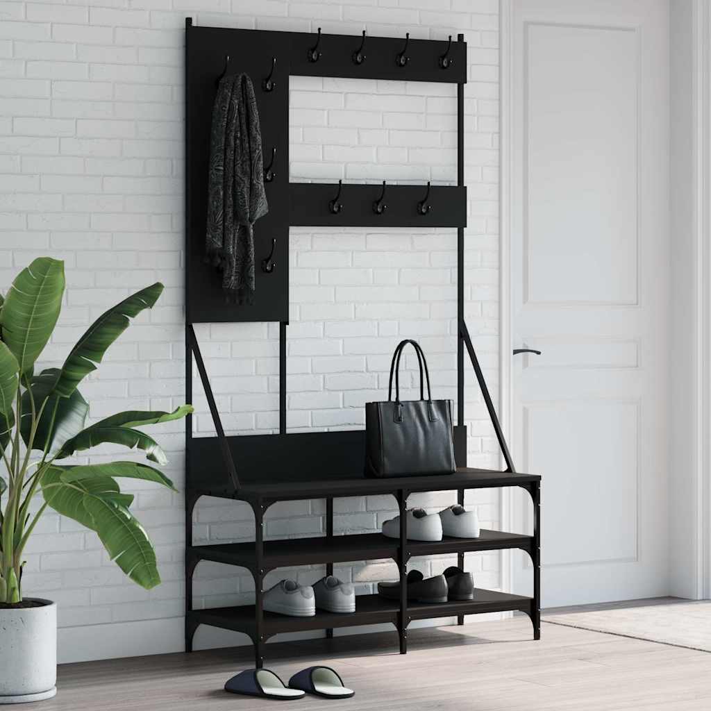 vidaXL Wieszak na ubrania z miejscem na buty, czarny, 100x40x184 cm
