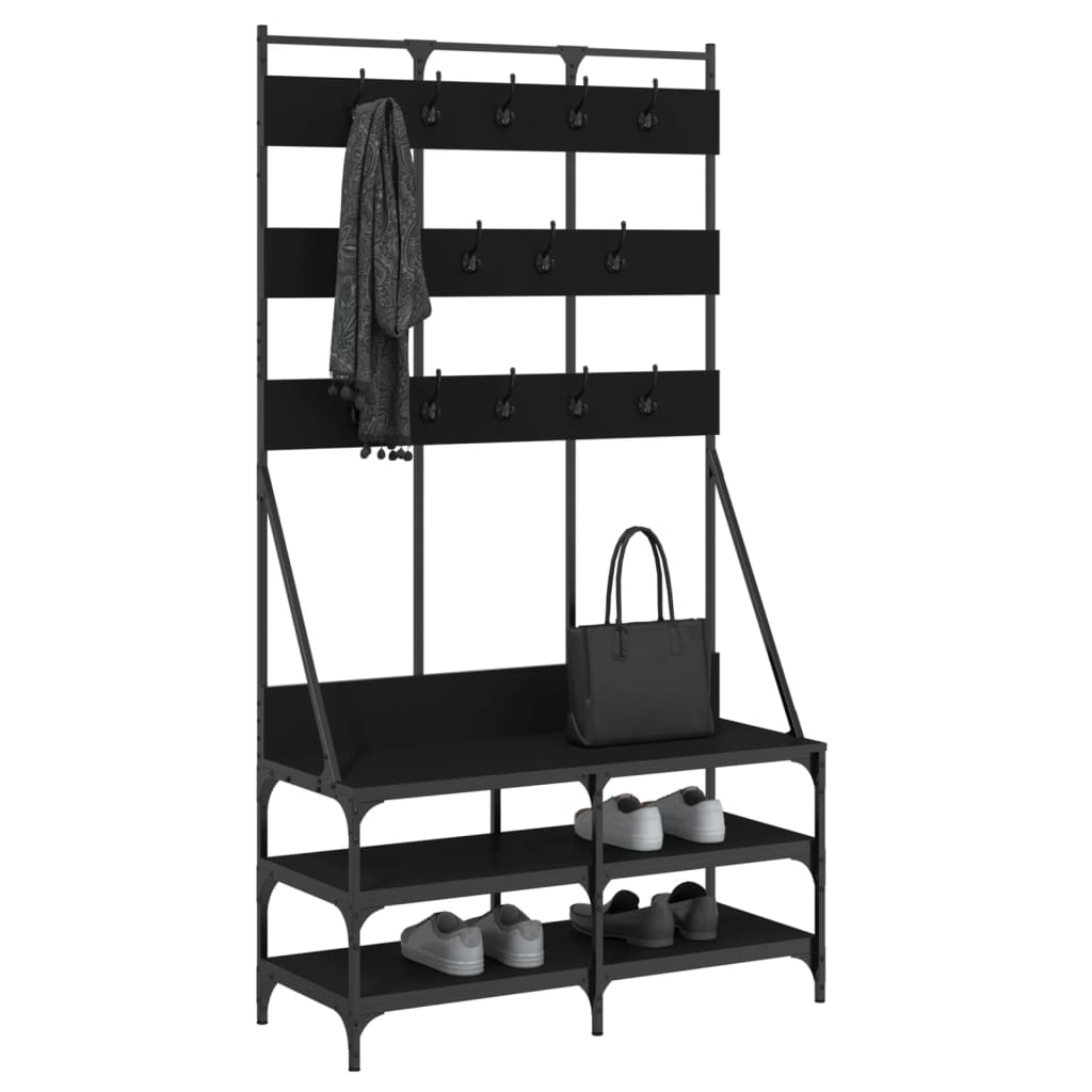 vidaXL Wieszak na ubrania z miejscem na buty, czarny, 100x40x184 cm