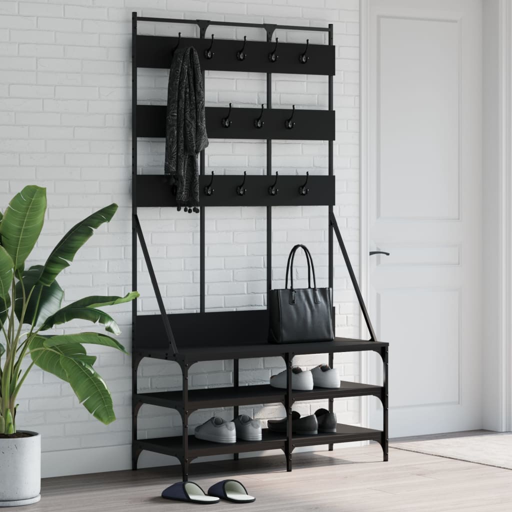 vidaXL Wieszak na ubrania z miejscem na buty, czarny, 100x40x184 cm