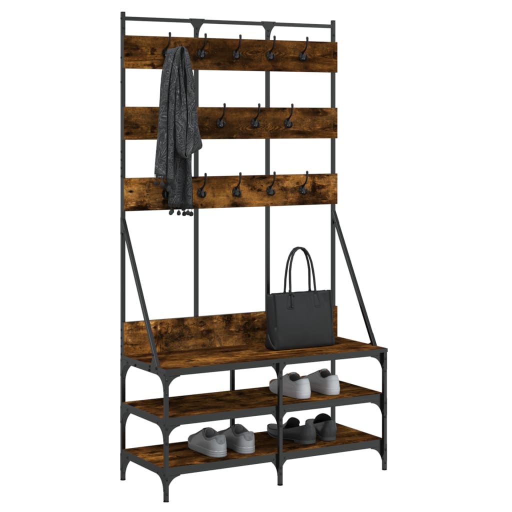 vidaXL Wieszak na ubrania z miejscem na buty opalany dąb 100x40x184 cm