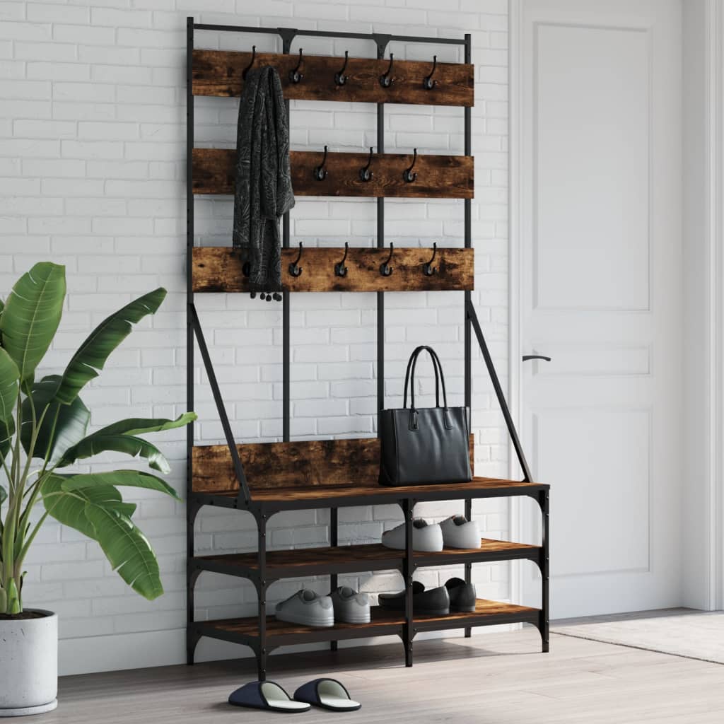 vidaXL Wieszak na ubrania z miejscem na buty opalany dąb 100x40x184 cm