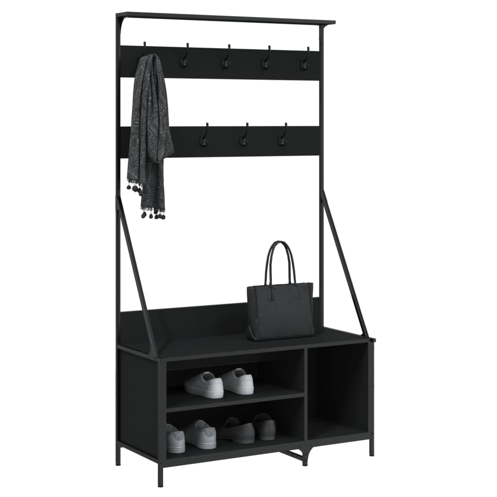 vidaXL Wieszak na ubrania z miejscem na buty, czarny, 100x41x184 cm