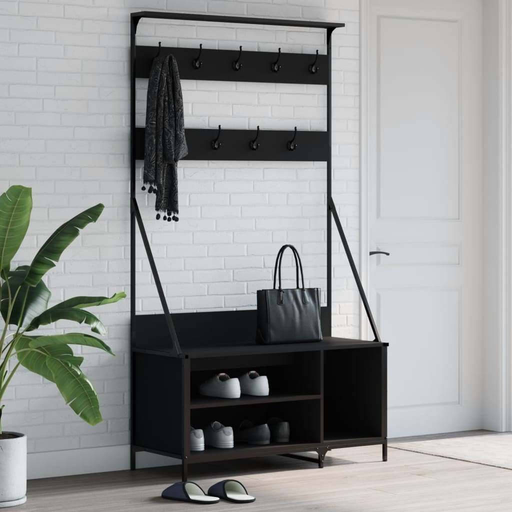 vidaXL Wieszak na ubrania z miejscem na buty, czarny, 100x41x184 cm