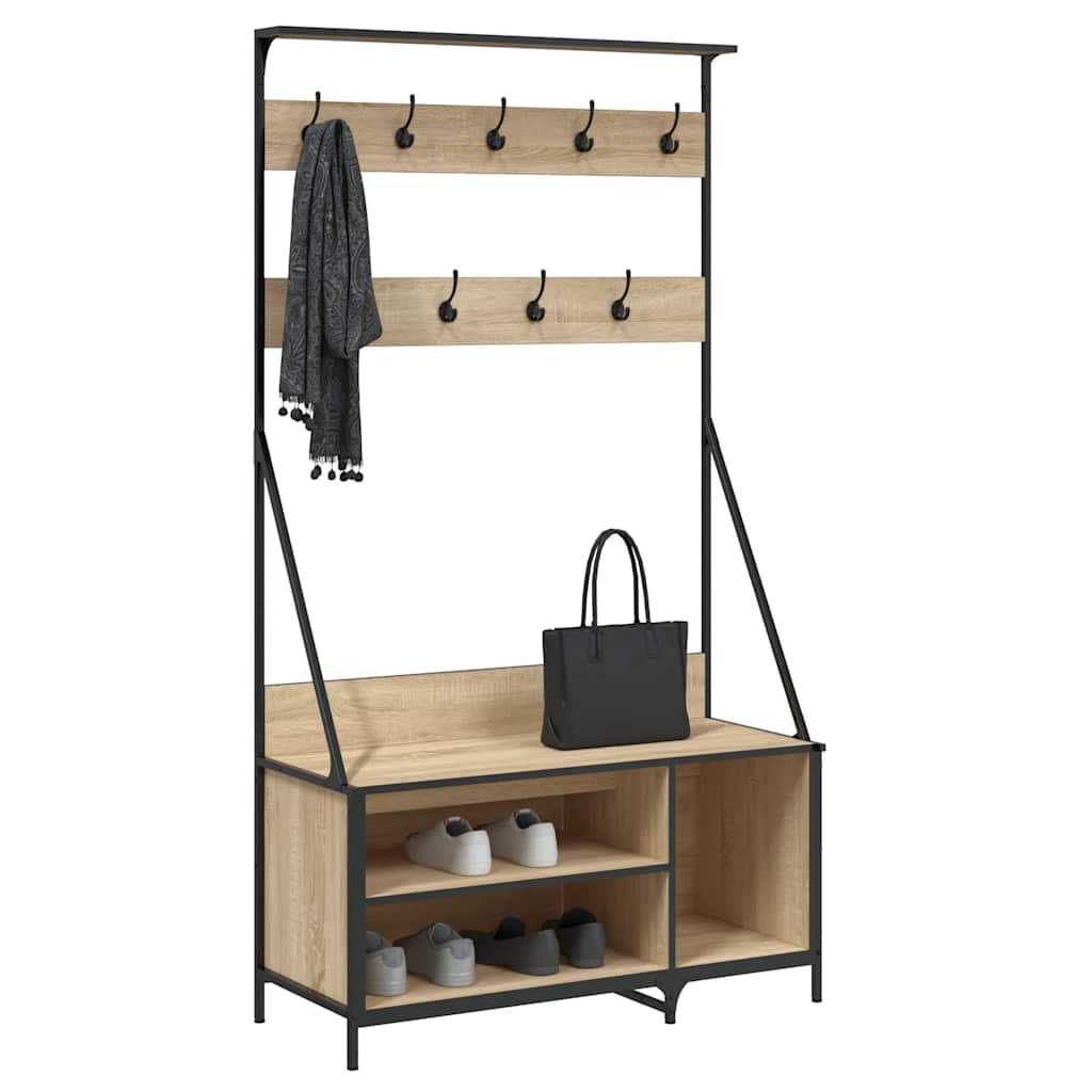 vidaXL Wieszak na ubrania z miejscem na buty, dąb sonoma 100x41x184 cm