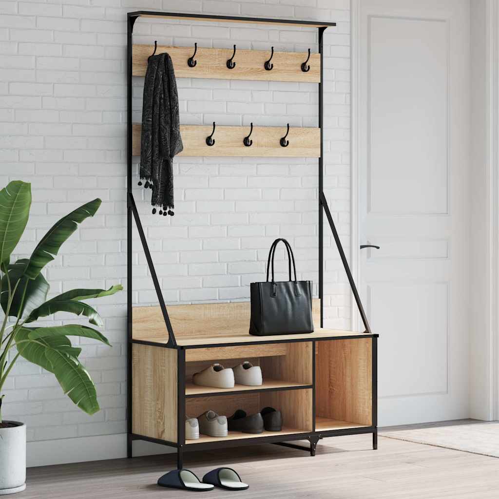 vidaXL Wieszak na ubrania z miejscem na buty, dąb sonoma 100x41x184 cm