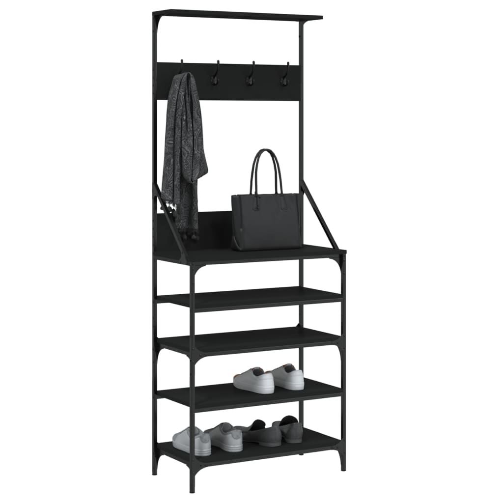 vidaXL Wieszak na ubrania z miejscem na buty, czarny, 70x34x184 cm