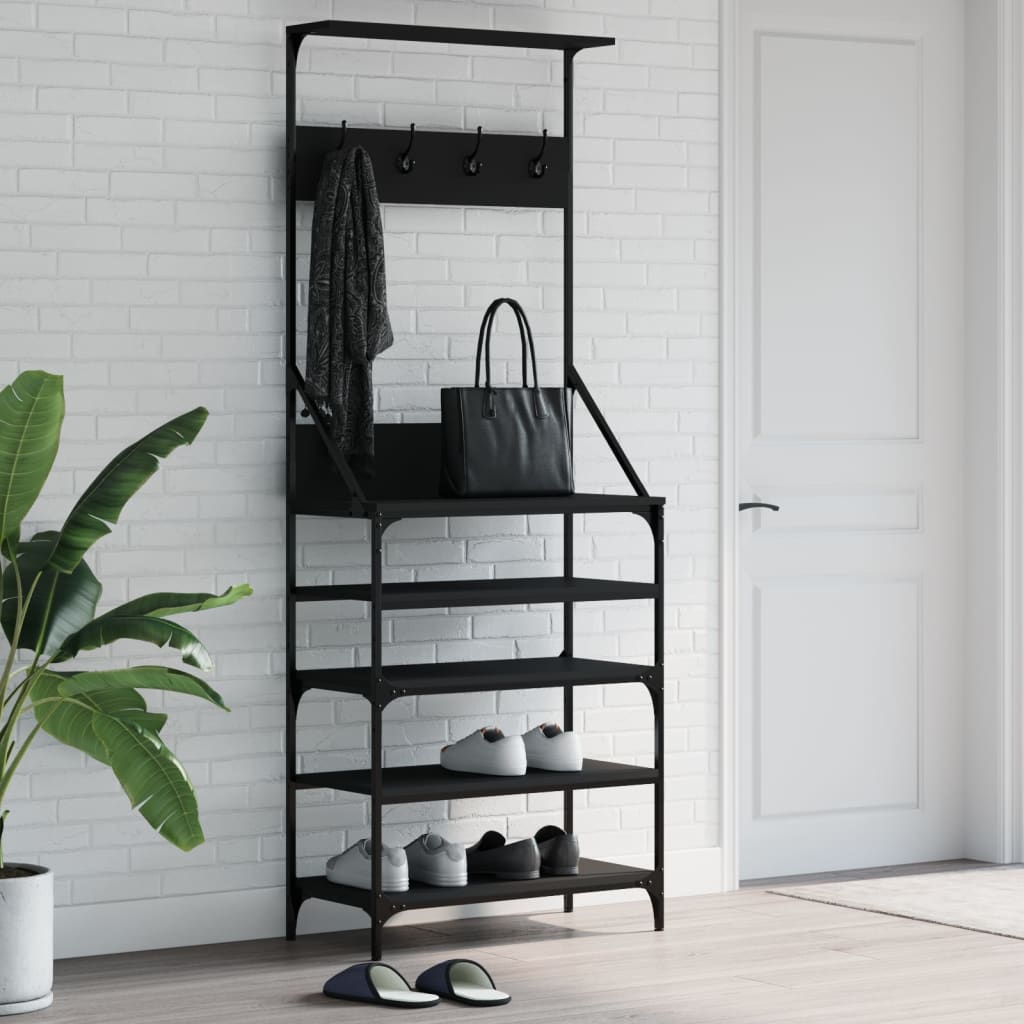 vidaXL Wieszak na ubrania z miejscem na buty, czarny, 70x34x184 cm