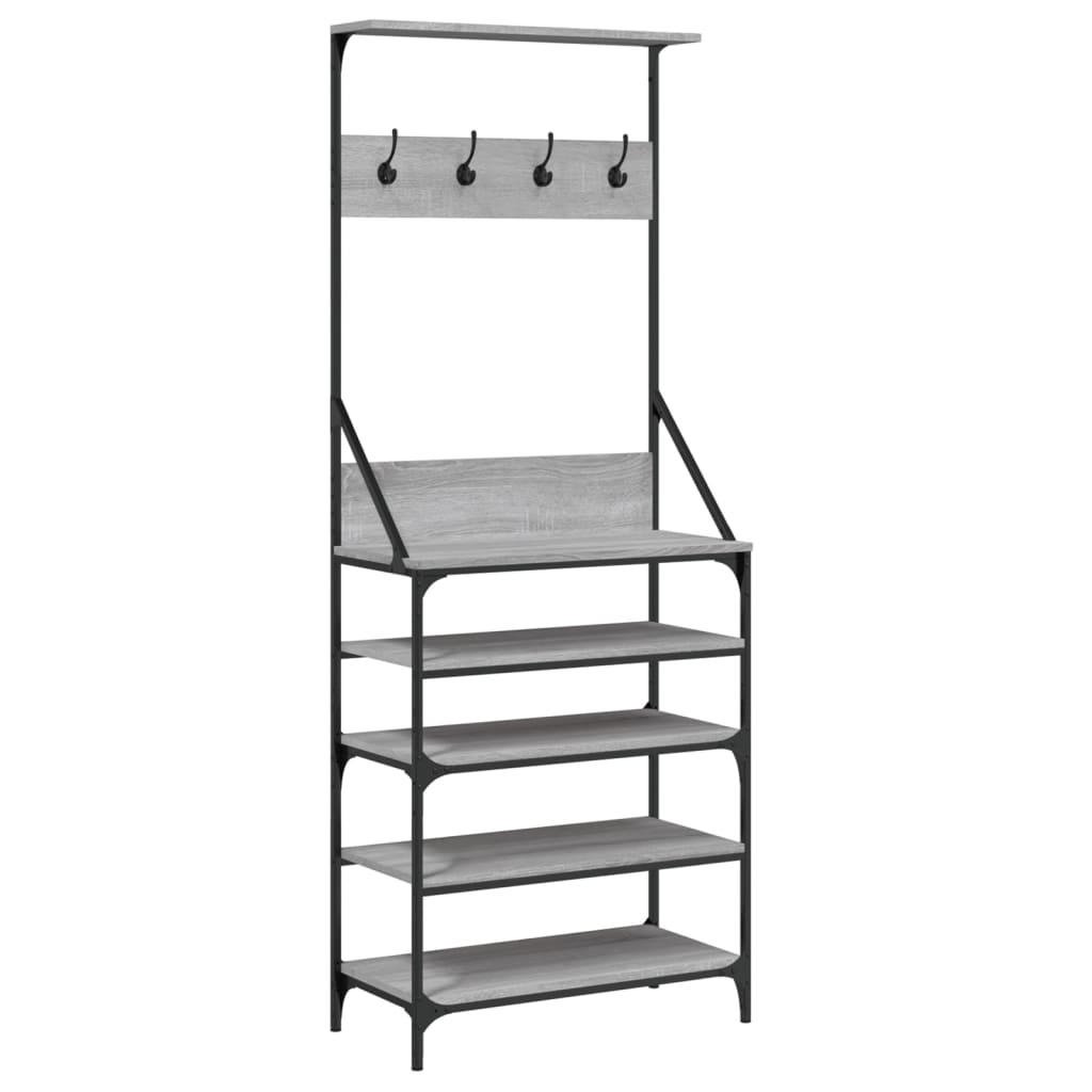 vidaXL Wieszak na ubrania z miejscem na buty, szary dąb, 70x34x184 cm