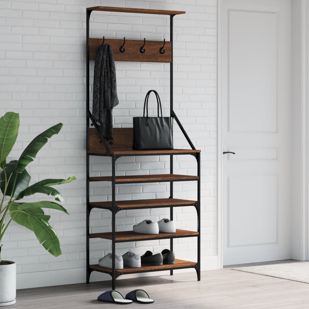 vidaXL Wieszak na ubrania z miejscem na buty, brązowy dąb 70x34x184 cm