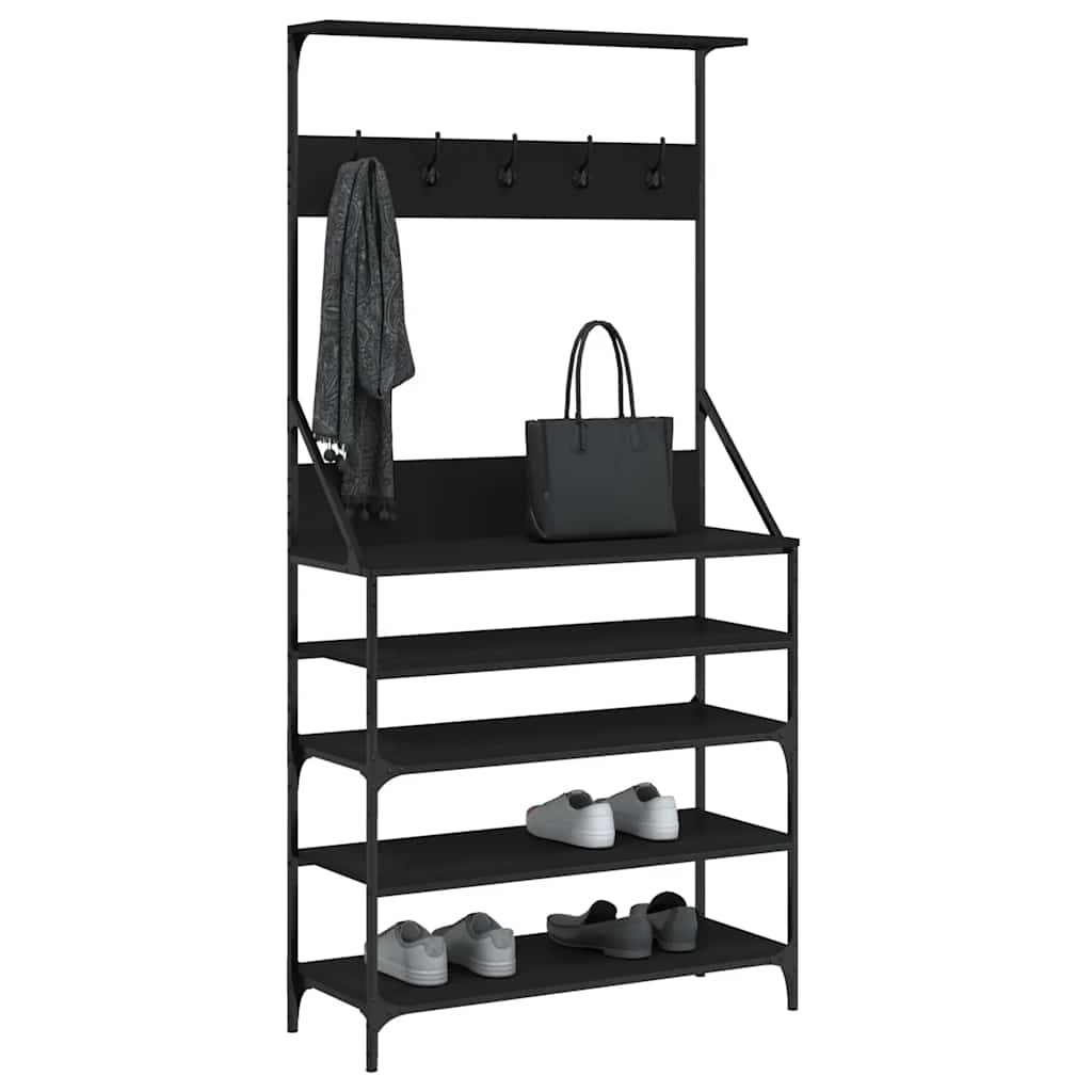 vidaXL Wieszak na ubrania z miejscem na buty, czarny, 90x34x184 cm