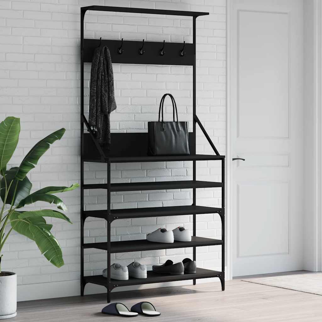 vidaXL Wieszak na ubrania z miejscem na buty, czarny, 90x34x184 cm