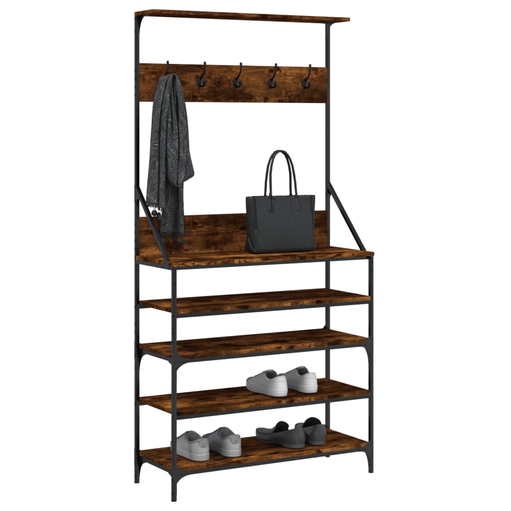 vidaXL Wieszak na ubrania z miejscem na buty, opalany dąb 90x34x184 cm