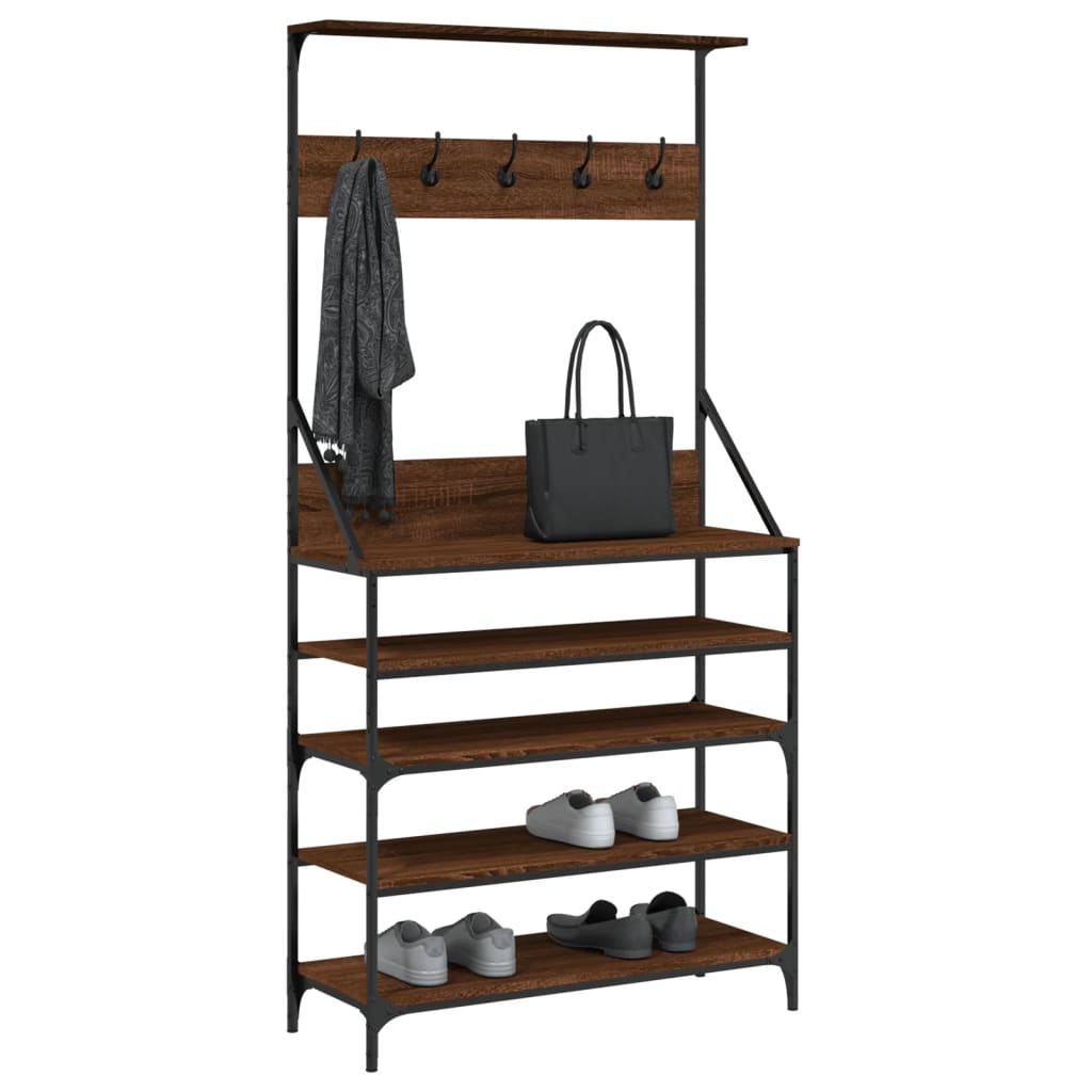 vidaXL Wieszak na ubrania z miejscem na buty, brązowy dąb 90x34x184 cm