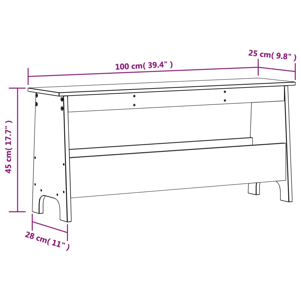 vidaXL Ławka do holu, biała, 100x28x45 cm, lite drewno, sosna