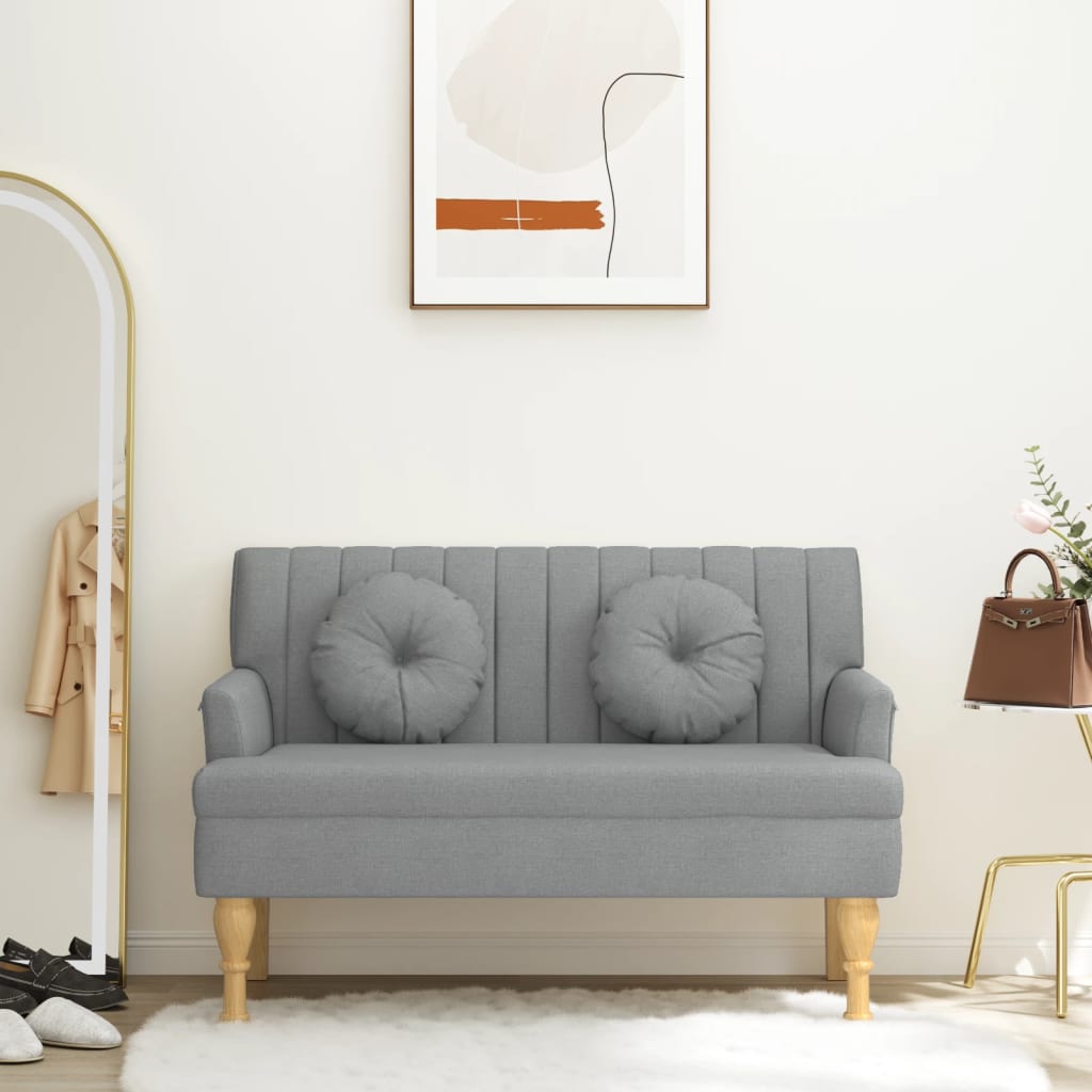 vidaXL Ławka z poduszkami, jasnoszara, 113x64,5x75,5 cm, tkanina