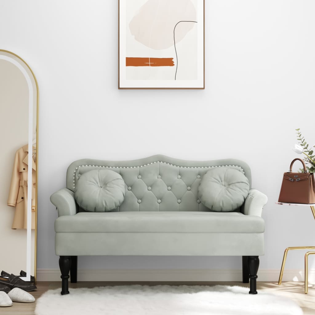 vidaXL Ławka z poduszkami Jasnoszara 120,5x65x75 cm Aksamitna