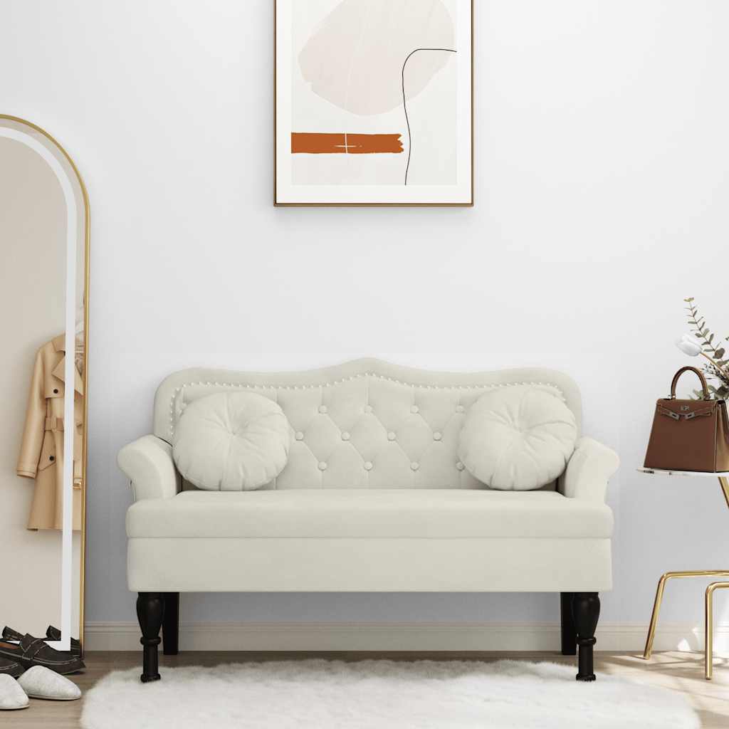 vidaXL Ławka z poduszkami, kremowa, 120,5x65x75 cm, aksamit
