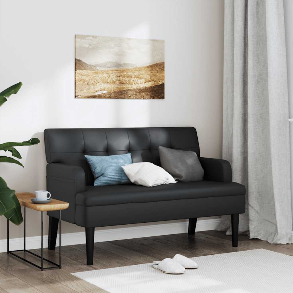 vidaXL Ławka z oparciem Czarna 112x65,5x75 cm Skóra ekologiczna