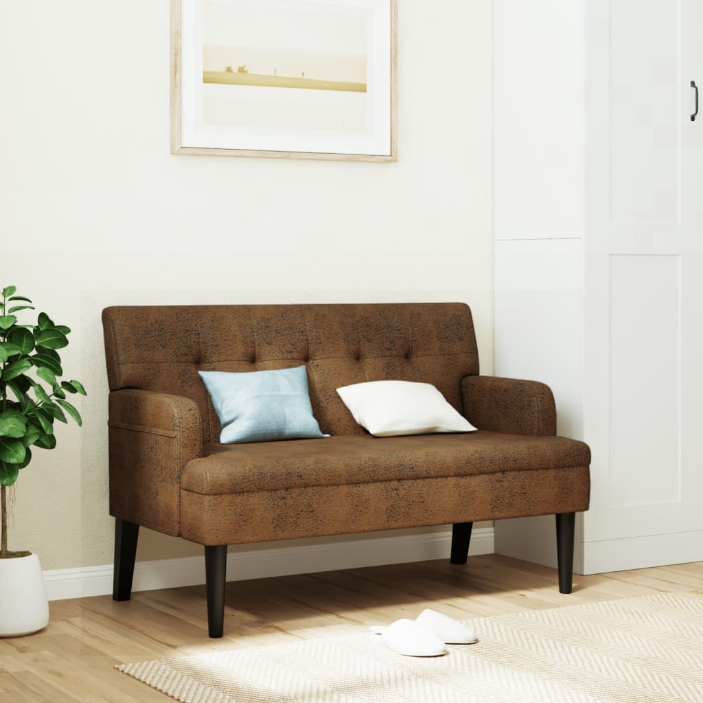 vidaXL Ławka z oparciem, brązowa, 112x65,5x75 cm, sztuczny zamsz