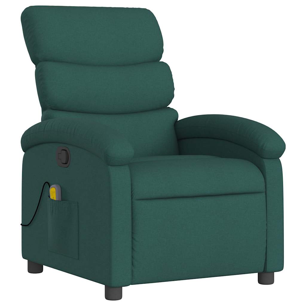 vidaXL Rozkładany fotel masujący, ciemnozielony, obity tkaniną