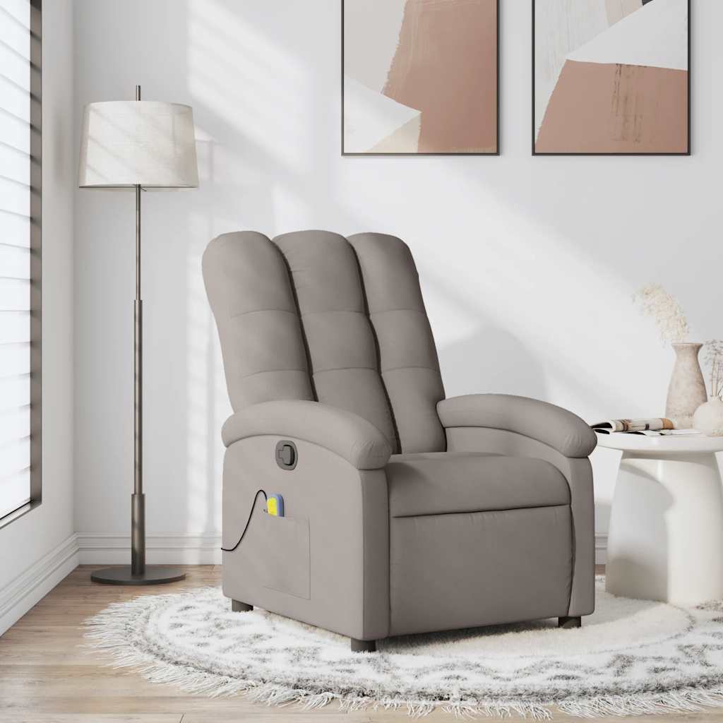 vidaXL Rozkładany fotel masujący, taupe, obity tkaniną
