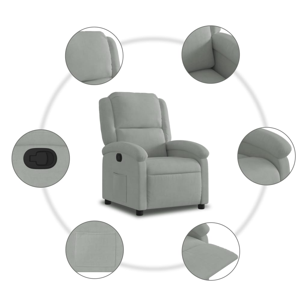 vidaXL Fotel rozkładany, jasnoszary aksamit