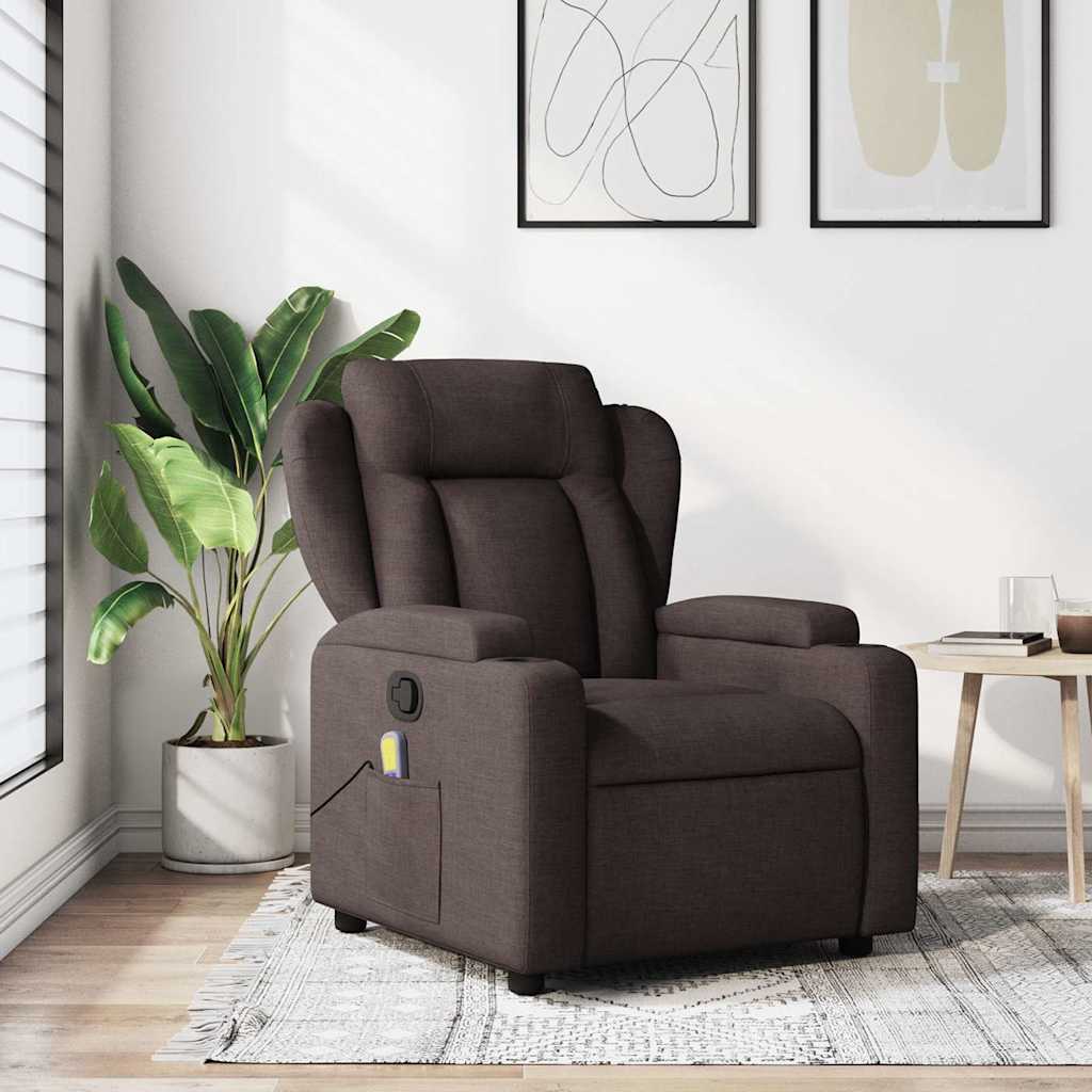 vidaXL Rozkładany fotel masujący, ciemnobrązowy, obity tkaniną