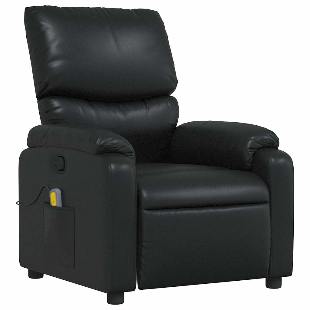 vidaXL Rozkładany fotel masujący, czarny, sztuczna skóra