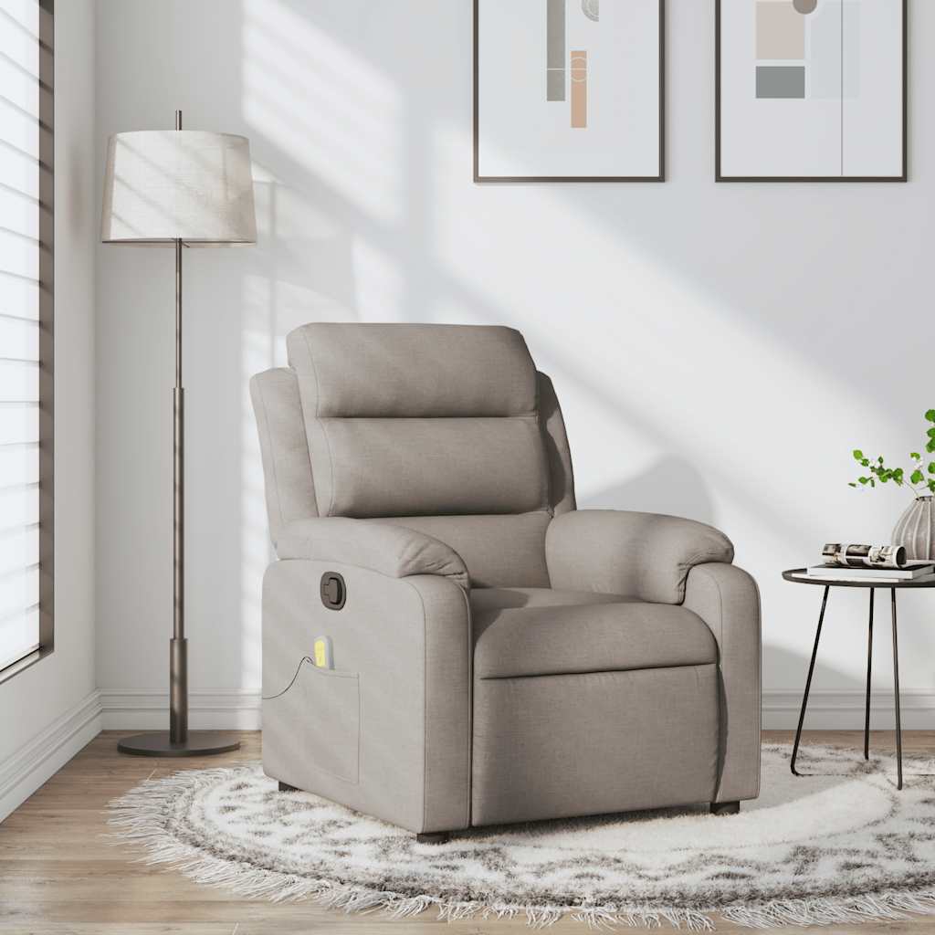 vidaXL Rozkładany fotel masujący, taupe, obity tkaniną