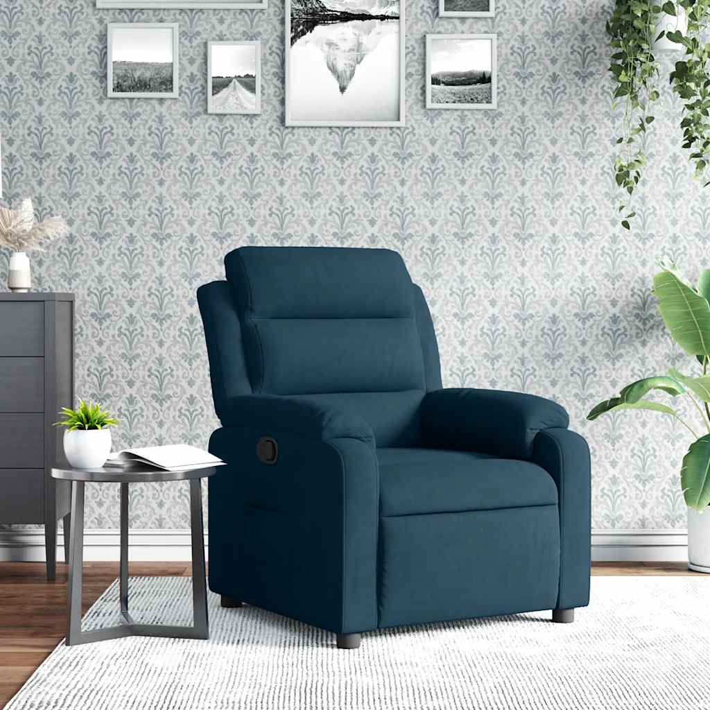 vidaXL Fotel rozkładany, niebieski, obity aksamitem